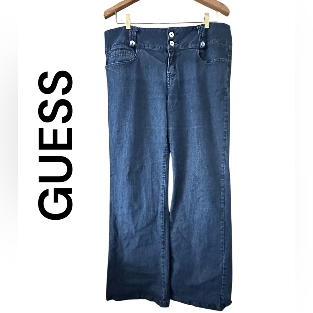 Y2K Guess Blue Flare Wide‎ Leg Jeans women’s size 34 (D4)
